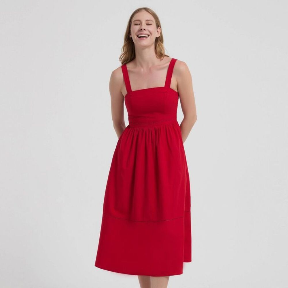 Women's Poplin Fit and Flare Midi A-Line Dress - A New Day Red M
